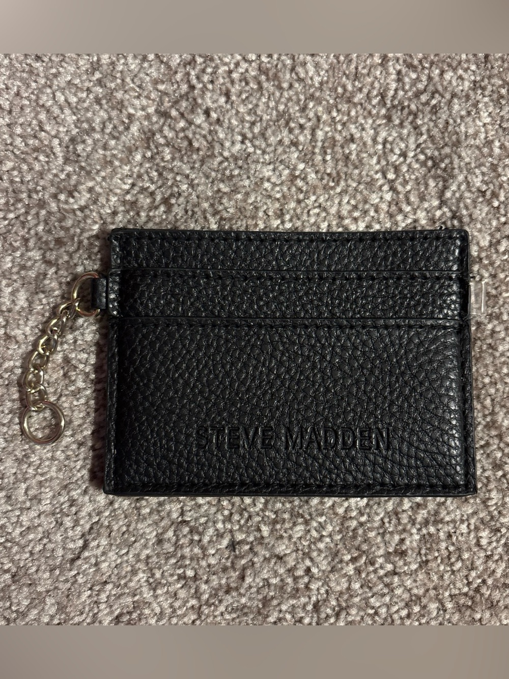 Steve Madden Black Faux Leather Small Travel Wallet Keychain w/ ID Card Slot